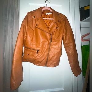 Brown Pleather Moto Jacket size Large